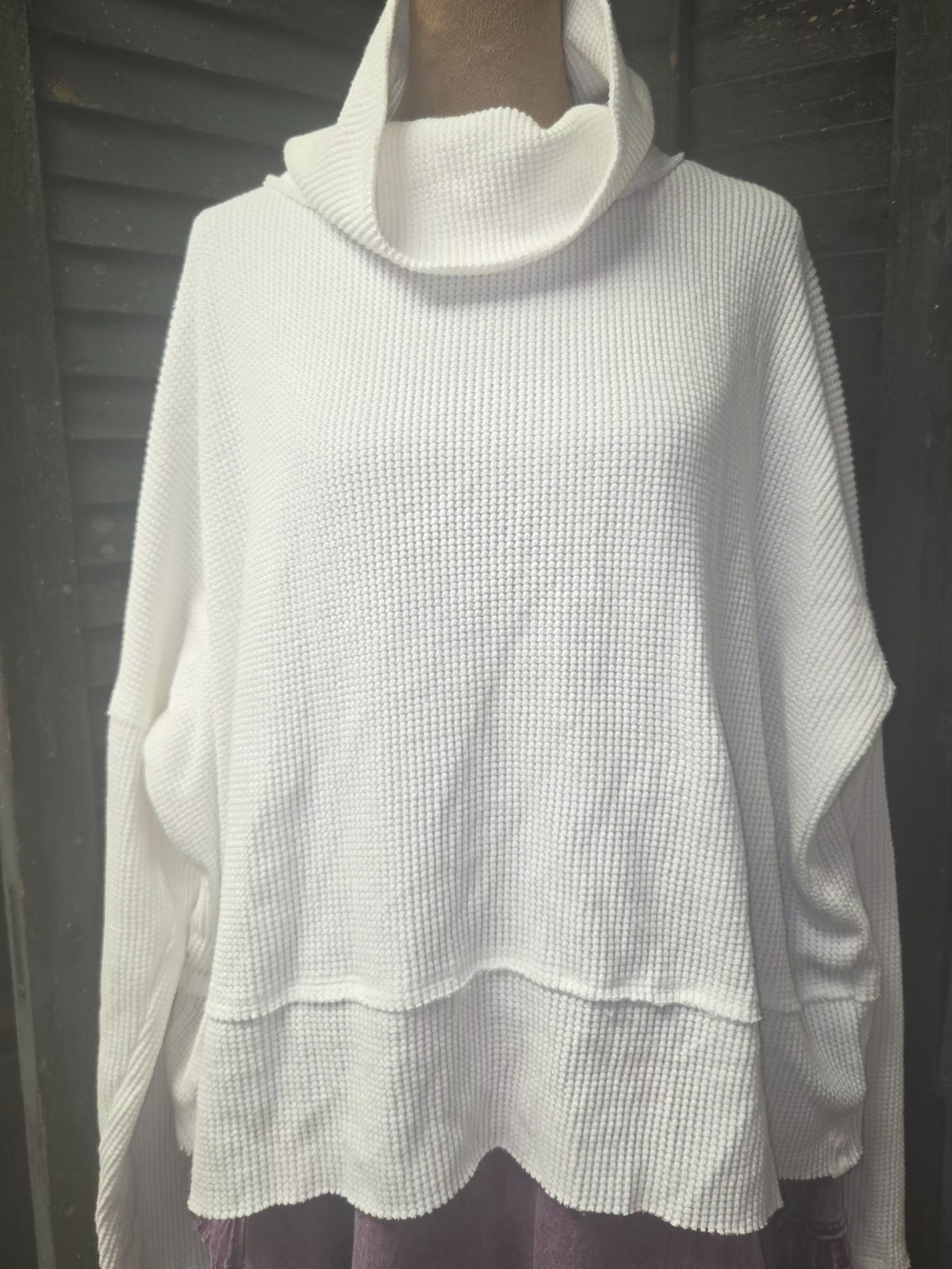 Free People Cream Waffle Knit Cowl Neck Sweater